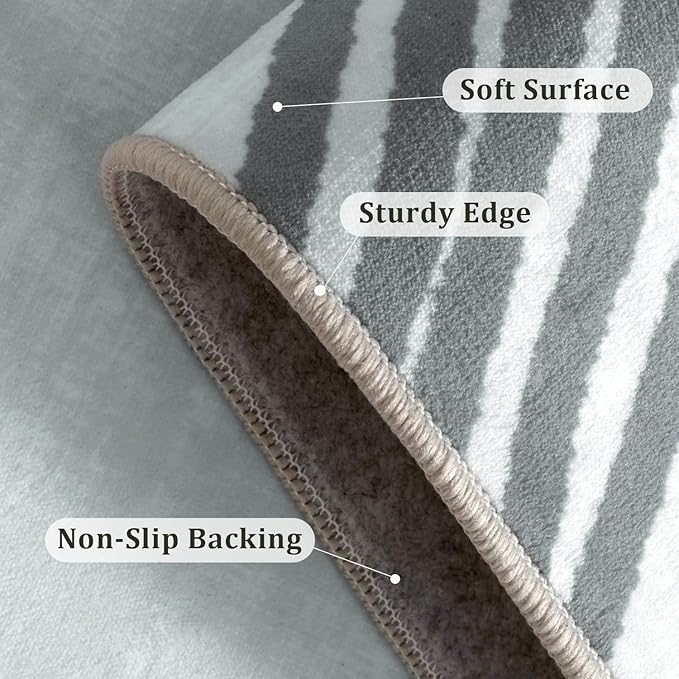 YIHOUSE Grey Rug for Living Room, 5×7 Modern Abstract Area Rug, Geometric Contemporary Wave Striped Rugs for Playroom Nursery, Washable Nonslip Large Rug for Bedroom Dining Room