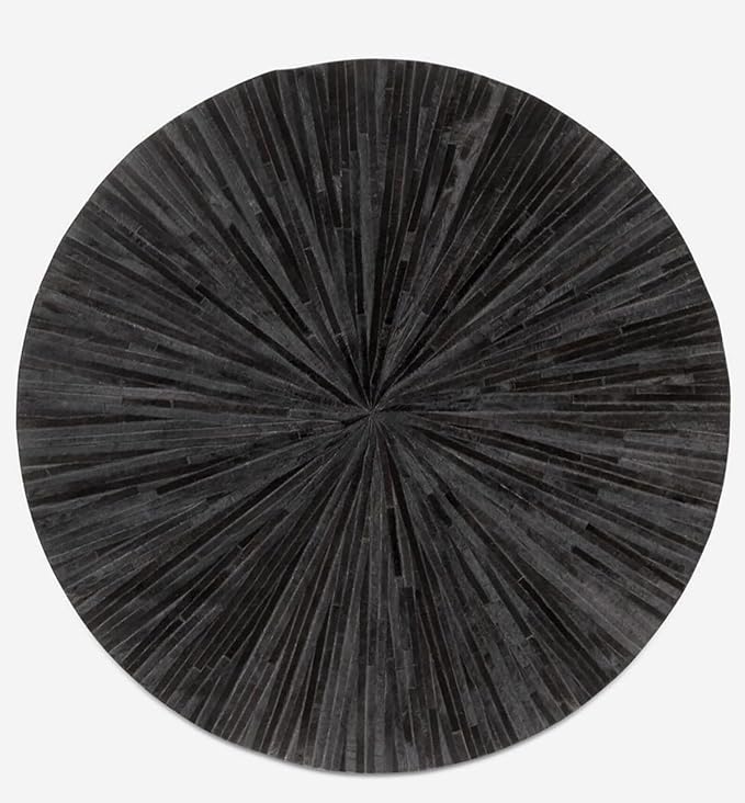 Faux Cowhide Round Area Rug | Non-Slip Leather Floor Carpet for Living Room, Bedroom, and Home Décor | Modern Stylish Accent Rug(Black_6x6)