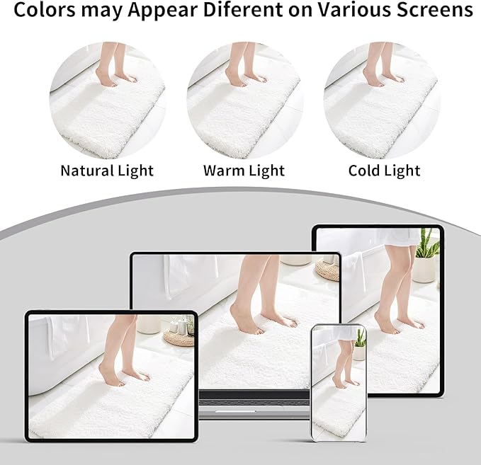 White Bathroom Runner Rug 24x59 Non Slip Fluffy Long Bath Mat for Bathroom Floor Washable Plush Luxury Bath Rug for Tub Absorbent Shower Sink Mat Bedside Rug