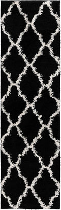 SAFAVIEH Dallas Shag Collection Runner Rug - 2'3" x 8', Black & Ivory, Trellis Design, Non-Shedding & Easy Care, 1.5-inch Thick Ideal for High Traffic Areas in Living Room, Bedroom (SGD257Z)