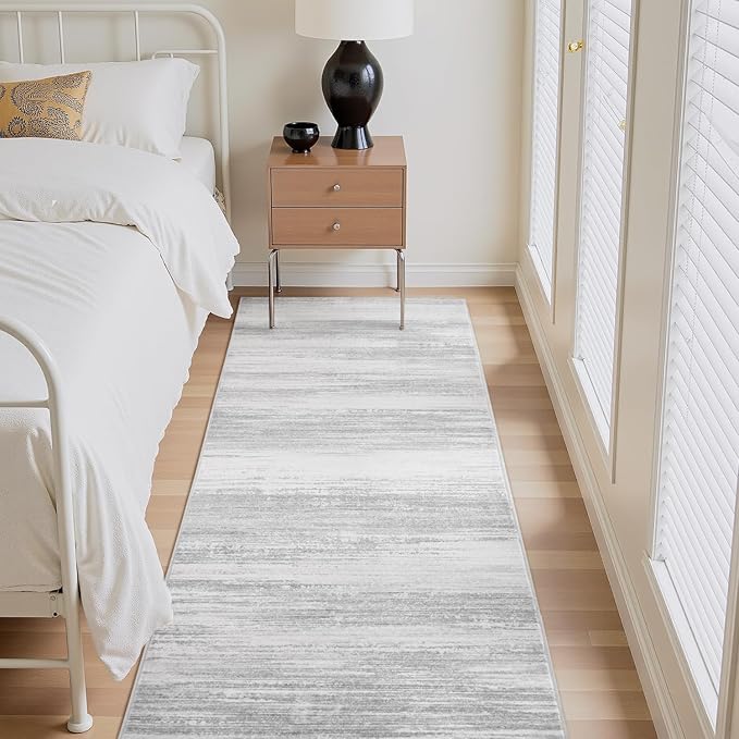 PADOOR Modern Abstract Runner Rug - 2x8 Washable Hallway Rugs, Ultra Soft Non-Slip Low Pile Floor Rugs for Hallway Entryway Kitchen Bedroom Bedside Laundry Room Grey