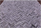 Modern Design Premium Cowhide Leather Carpet with Chevron Pattern, Area Rug (Natural Multi Grey, 9x15)