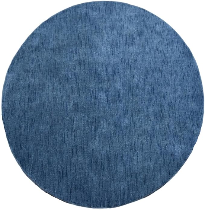 Hand Knotted Loom Wool ECO-Friendly Area Rugs - 6'x6', Round, Blue Color, Solid Plain Design, High Pile Thick Handmade Anti Skid Area Rugs for Living Room, Bed Room (L00111)