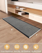 AMOAMI Upgraded Waffle Runner Rug Super Absorbent Non Slip Bath Mats for Bathroom Machine Washable Bathroom Runner Rug with Tassels, Ideal for Hallway Bedroom Laundry Room, 2' x 5', Black & Cream
