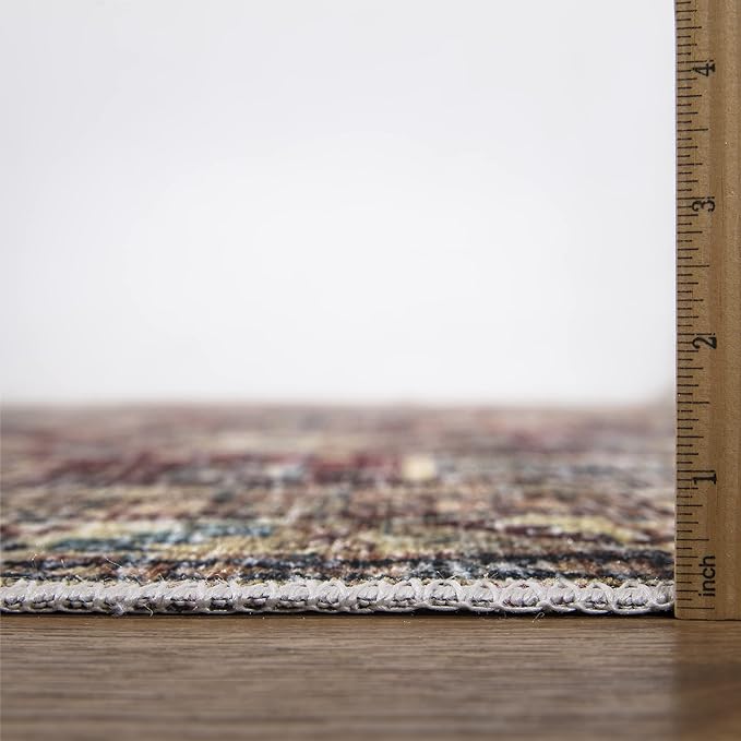 Bloom Rugs Caria Washable Non-Slip 4x6 Rug - Dark Red/Multicolor Traditional Area Rug for Living Room, Bedroom, Dining Room, and Kitchen - Exact Size: 4' x 6'