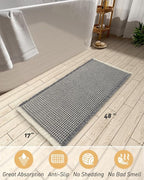 Upgraded Waffle Runner Rug Super Absorbent Non Slip Bath Mats for Bathroom Machine Washable Bathroom Runner Rug with Tassels, Ideal for Hallway Bedroom Laundry Room, 17" x 48", DarkGrey & Cream
