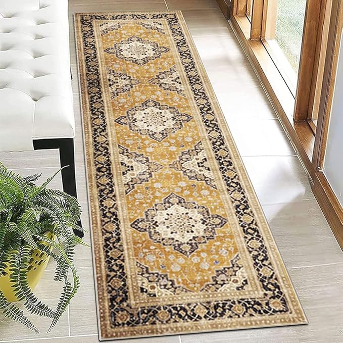 Moroccan Trellis Hallway Runner Rug Non-Slip Washable Geometric Standing Mats Anti-Fatigue Long Farmhouse Kitchen Mat Soft Low-Pile Distressed Area Rugs for Bathroom,Bedroom,Laundry 2' X 3'