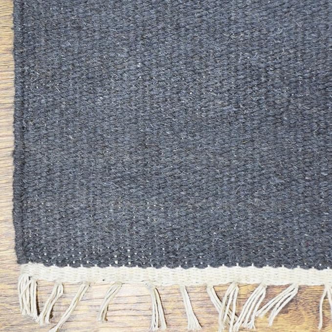 Rugsotic Carpets Hand Woven Flat Weave Kilim Wool ECO-Friendly Area Rugs - 5'x8', Rectangle Shape, Light Charcoal Color, Solid Plain Design, Low Pile Handmade Rugs for Living Room (D00111)