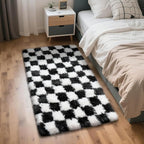 Checkered Rug for Bedroom, 3x5 Black and White Area Rugs, Classic Checkered Carpets Shaggy Area Rug, Bedside Rugs for Living Room Bedroom Kids Room Home Decor
