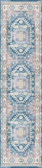 vivorug Blue Runner Rug 2x10 Machine Washable Rug with Non-Slip Backing, Ideal for Kitchen Hallway Entryway Laundry Room - Vintage, Durable, Easy Clean, Low Pile Carpet Runner