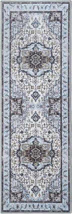 Runner Rug 2×6, Machine Washable Non-Slip Vintage Area Rug, Low Pile, Indoor Carpet Printed Floral Rugs for Living Room, Entryway, Kitchen, Bedroom,Blue