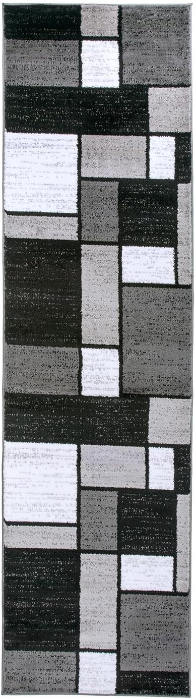 Rugshop Contemporary Modern Boxes for Hallway,Living Room,Bedroom,Kitchen Non Shedding Carpet Runner Rug 2'7" x 10' Gray