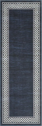 GarveeHome Washable Hallway Rug 2x6 Narrow Modern Bordered Floor Runner, Non-Shedding Contemporary Bedside Rug, Foldable Ultra-Thin Carpet Runner for Bedroom, Kitchen, Laundry Room, Navy Blue