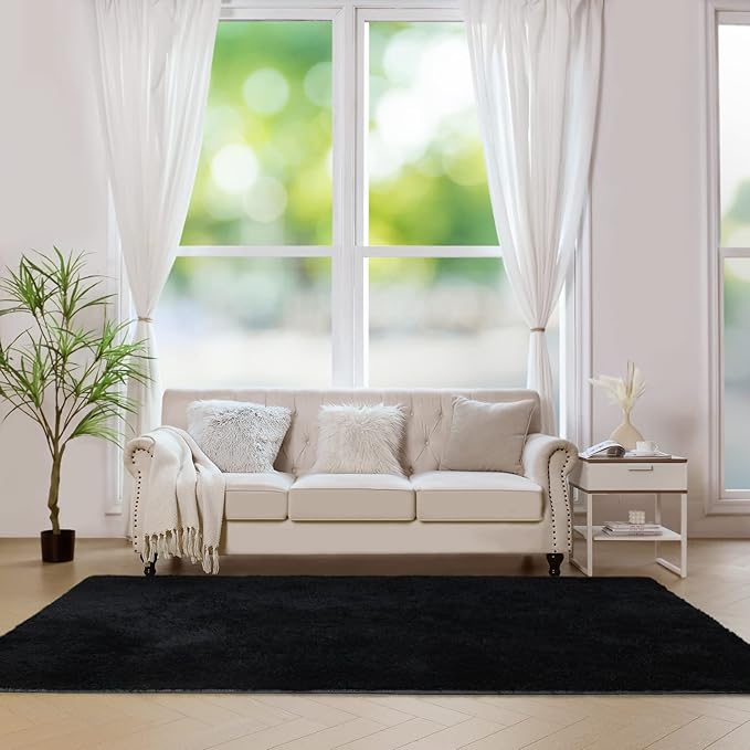 duduta Black Rectangle Fluffy Rug 6x9 ft, Shag Fuzzy Plush Carpet for Bedroom Nursery Living Room Home Decor