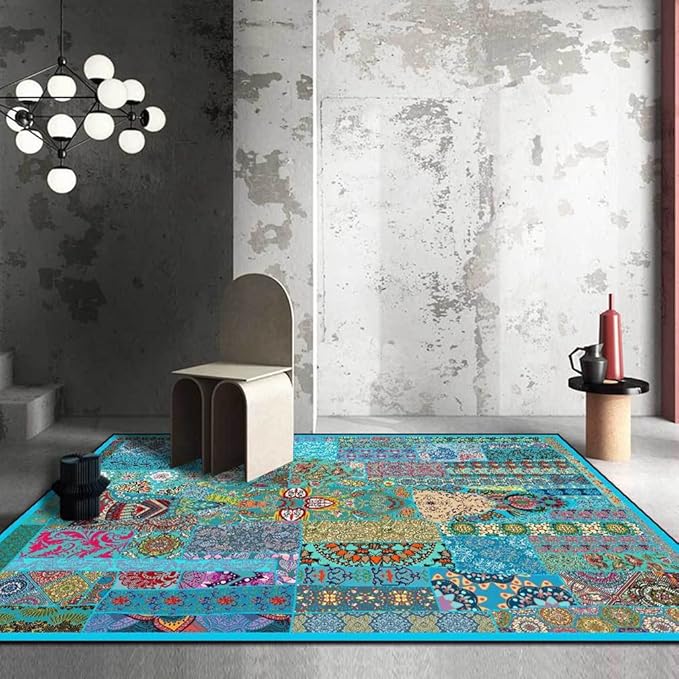 Vintage Boho Area Rugs Multicolor Ethnic Style Geometric Splicing Carpets Bedroom Living Room Kitchen Floor Mats Indoor Outdoor Non-Shedding Runner Rug Home Décor Carpet 2' X 4'