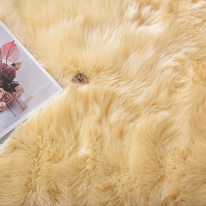 Latepis Runner Rugs for Hallway 2x8 Light Yellow Faux Sheepskin Fur Rug Fluffy Furry Rugs for Bedroom Living Room Rug Rectangle