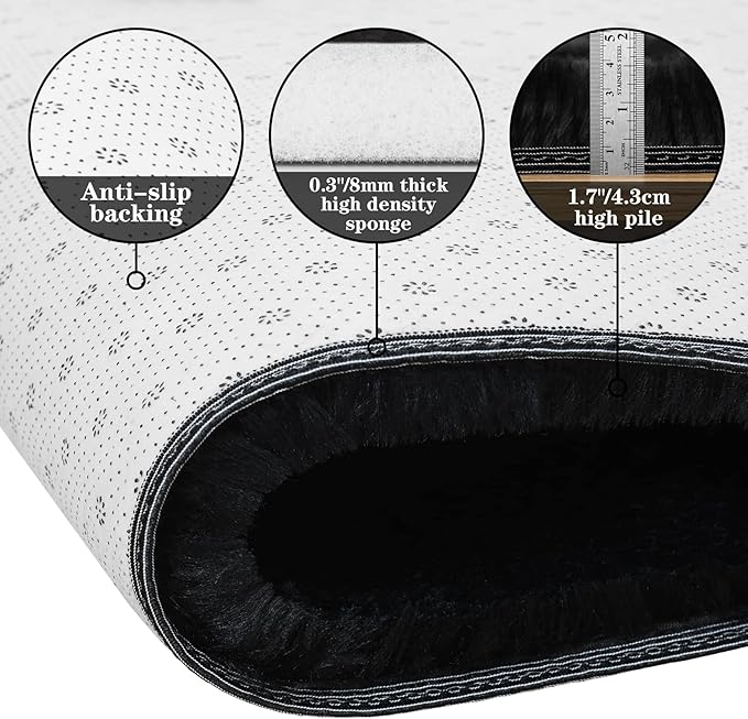 duduta Black Fluffy Round Rug 4x4 ft, Shag Fuzzy Plush Circle Throw Rug for Nursery Bedroom Living Room Home Decor