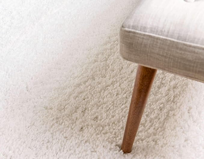 Unique Loom Davos Shag Collection Area Rug - Solid (7' 10" Round, White/ Ivory)