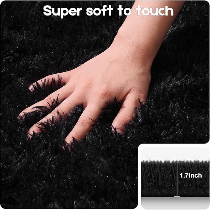 Black 8x10 Area Rugs for Living Room Bedroom, Fluffy Large Rug Soft Shag Non-Slip Carpet for Kids Boys and Girls Room Dorm Home Decor (8ft x 10ft)