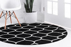 Rugs.com Lattice Frieze Collection Rug – 8' Round Black Medium Rug Perfect for Kitchens, Dining Rooms
