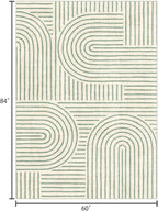 Washable Area Rug 5x7 - Boho Living Room Rug Soft Indoor Carpet Ultra-Thin Sage Green Modern Abstract Rainbow Rugs for Bedroom Dining Room Nursery Classroom Home Decor