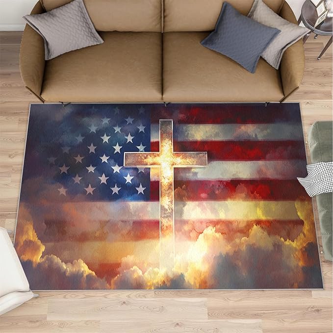 5x8 American Flag Kids Rug - Stars Stripes Dining Room Rug, Independence Day Area Rugs Indoor Modern Rugs for Bedroom Hardwood Floors Teen Room