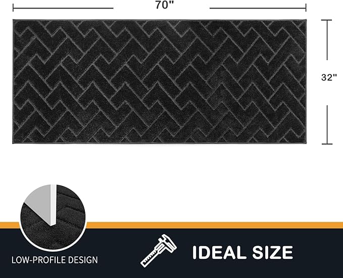 PURRUGS Dirt Trapping Door Mat 32" x 70", Non-Slip Machine Washable Entry Rug, Shoe Scraper, Dog Doormat, Super Absorbent Welcome Mat for Front & Back Door, Muddy Wet Shoes & Paws, Black