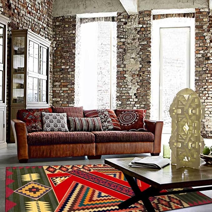 Vintage Boho Area Rugs Multicolor Ethnic Style Geometric Splicing Carpets Bedroom Living Room Kitchen Floor Mats Indoor Outdoor Non-Shedding Runner Rug Home Décor Carpet 4' X 7'
