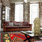 Vintage Boho Area Rugs Multicolor Ethnic Style Geometric Splicing Carpets Bedroom Living Room Kitchen Floor Mats Indoor Outdoor Non-Shedding Runner Rug Home Décor Carpet 3' X 3'