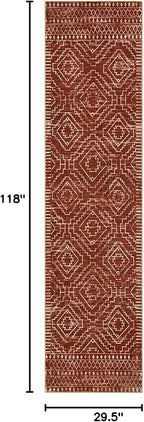 Wonnitar Moroccan Runner Rug, Washable 2'6"x10' Long Runner Rug for Hallway, Boho Farmhouse Non-Skid Kitchen Bathroom Runner Soft Low Pile Carpet for Entryway Laundry Living Room (Brown,2'6"x10')