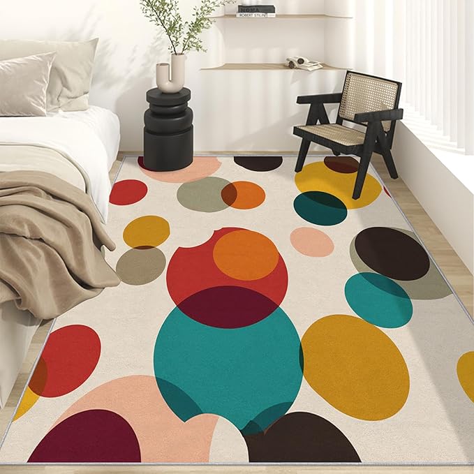 Mid Century Modern Rugs for Home Decor, 6x9 ft, Boho Geometric Circle Area Rugs for Living Room, Soft Non Slip Washable Abstract Geometry Carpet Bedroom Decorations Dt-Ghf-19