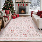 YIHOUSE 6x9 Washable Rug for Bedroom, Pink Floral Rugs for Living Room Non Slip Ultra-Thin Large Boho Rug for Kids Playroom, Classroom, Girls Dorm, Nursery, Pink Multi
