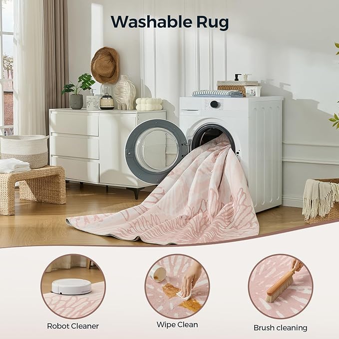 WITSHOCK Pink Rugs 12x14 for Bedroom Girls,Floral Modern Distress Print Pattern Carpet for Living Room Dining Room,Stain Resistant Anti Slip Backing Rugs for Kids Room Nursery Playroom,Light Pink