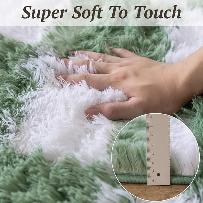 8x10 Area Rugs for Living Room Bedroom, Soft Fluffy Shaggy Bedside Rug, Indoor Floor Carpet for Kids Playroom, Dorms, Nursery Rooms, Home Decor (Green & White 8'x10')