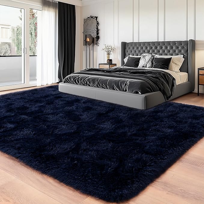 Area Rugs for Living Room, Soft Shaggy Carpets for Living Room, Fuzzy Rugs for Kids' Room, Perfect Decor for Modern Home Navy Blue 8x10 Feet