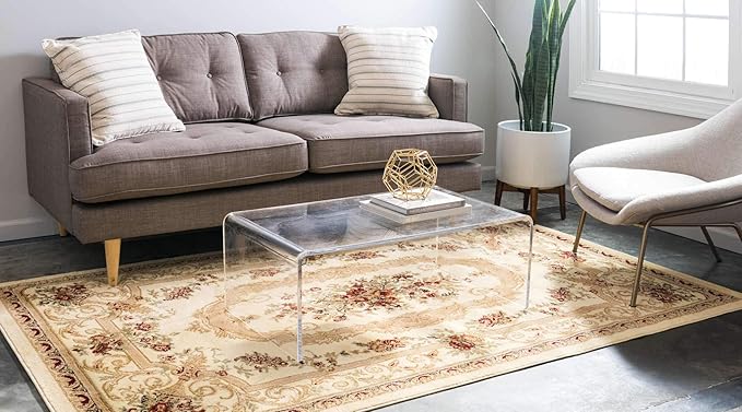 Unique Loom Versailles Collection Traditional Classic Floral Motif Area Rug (6' 0 x 9' 0 Rectangular, Ivory/ Tan)