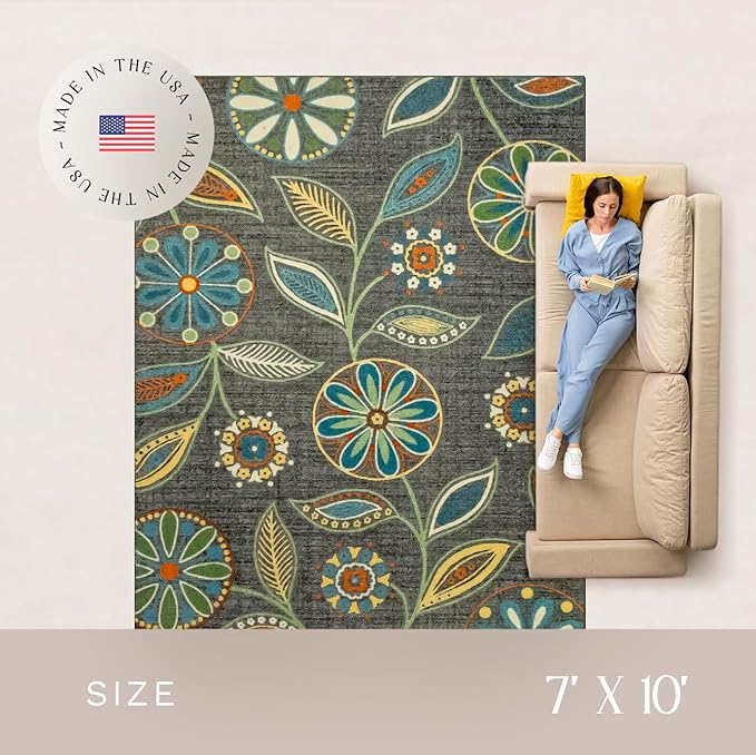 Maples Rugs Reggie Floral Area Rugs for Living Room & Bedroom [Made in USA], Multi, 7 x 10