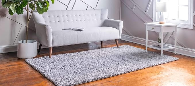 Unique Loom Davos Shag Collection Area Rug - Solid (9' x 12' Rectangle, Sterling)