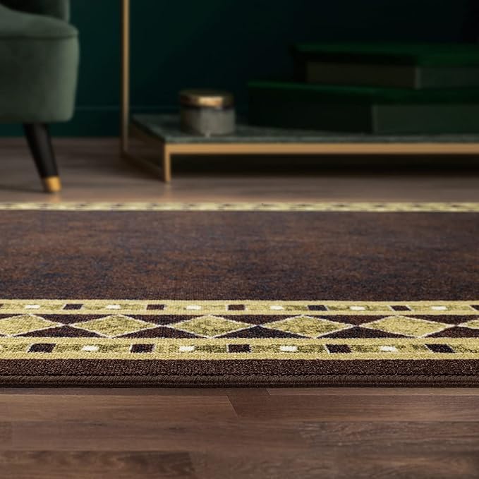 Antep Rugs Alfombras Modern Bordered 5x7 Non-Skid (Non-Slip) Low Profile Pile Rubber Backing Indoor Area Rugs (Brown Beige, 5' x 7')