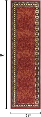 Antep Rugs Alfombras Modern Bordered 2x7 Non-Skid (Non-Slip) Low Profile Pile Rubber Backing Indoor Area Runner Rugs (Maroon Beige, 2' x 7')