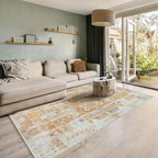 GLN Rugs Traditional Collection - Machine Washable Area Rug, Traditional Washable, Non Slip, Low Pile Chenille Rug, Living Room, Bedroom, Kitchen Rug (5' x 7' Sand/Light Gray)