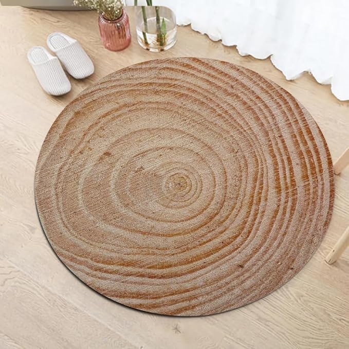 Tree Stump Growth Rings Washable Round Rugs Wood Color Texture Circle Rugs for Living Room Entryway Round Area Rug Soft Non Slip Nursery Carpet for Bedroom Dining Coffee Table 5ft