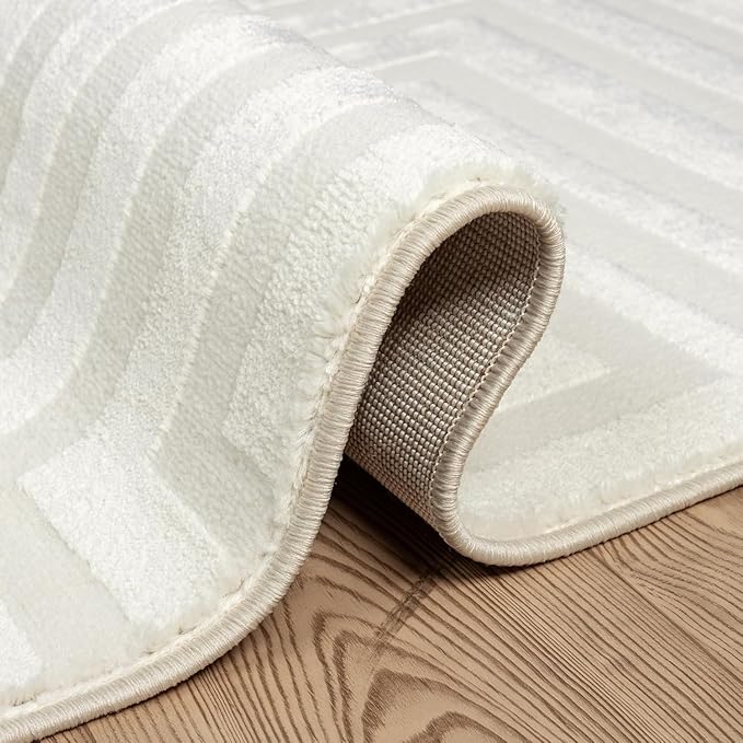 Abani Neutral Cream Area Rug 8' x 10' for Living Room, Bedroom - Tone-on-Tone Geometric Design - Durable & Easy to Clean
