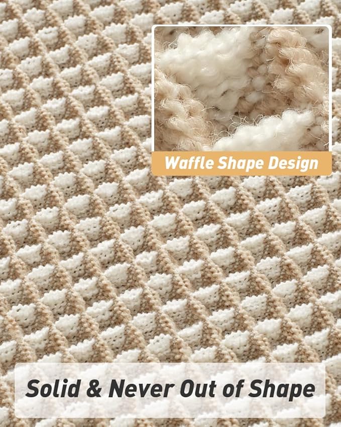 AMOAMI Upgraded Waffle Bath Mat, Super Absorbent Non Slip Bath Mats for Bathroom Floor, Machine Washable Bathroom Rugs with Tassels, Rubber Backed Bathroom Mats, Ultra Soft, 24" x 36",Brown & Cream