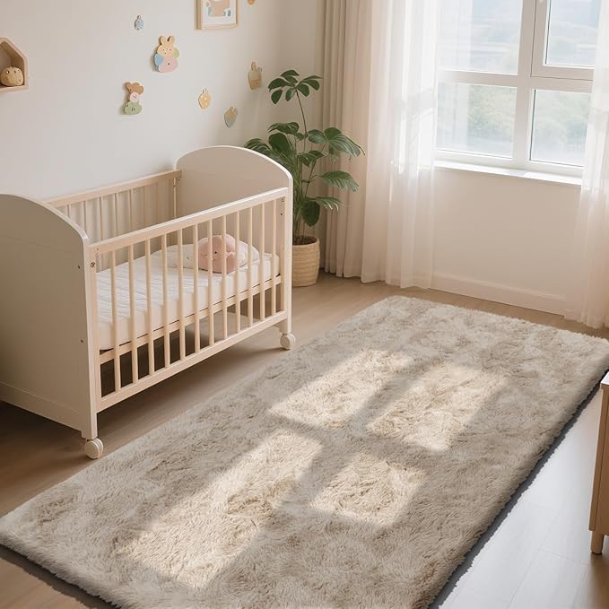 Soft Runner Rugs for Bedroom, Beige 2x6 Area Rugs Fluffy Rug Shaggy Area Rug Carpet, Bedside Rug for Living Room Bedroom Kids Room Home Decor