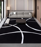 YIHOUSE Modern Washable Area Rug for Living Room Bedroom - Large Abstract Black and White Rug Non-Slip Ultra-Thin Home Decor (Dark Curve, 6'x9'ft)