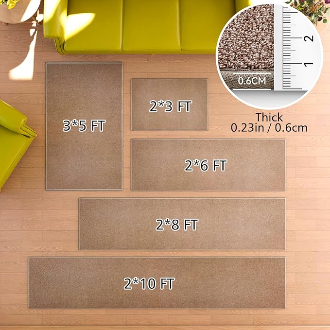 Door mat with Non Slip Rubber Backing, Washable Soft Floor Carpet for Kitchen, Hallway, Entryway Indoor, Bedroom, Laundry, Low Pile Area Rugs, Solid Color with Pointillism Style, 2 * 3 ft Brown