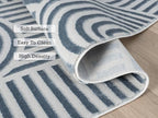 Annabel Modern Geometric Area Rug for Living Room, 8x10 Contemporary Arched Linear Large Gray Rug, High-Low Pile Stain Resistant Carpet for Bedroom, Dining Room or Kitchen (8' x 10', Gray)