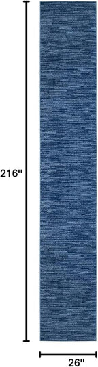 Nourison Home Nourison Essentials Navy Blue 2'2" x 18' Area Rug - Easy Clean, Non Shedding, Bed Room, Living Room, Dining Room, Kitchen (18' Runner)