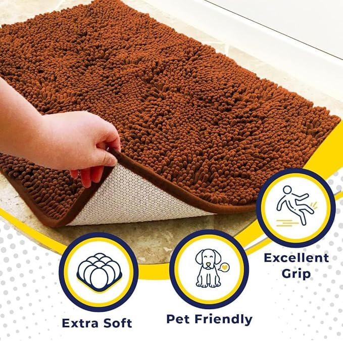 Muddy Mat® | Super Absorbent Door Mat Indoor, Microfiber Quick Dry Chenille Entryway Rug, Non-Slip Front Door Mat, Indoor Mats for Entryway, Machine Washable Pet Rug, Orange Large 35"X24"